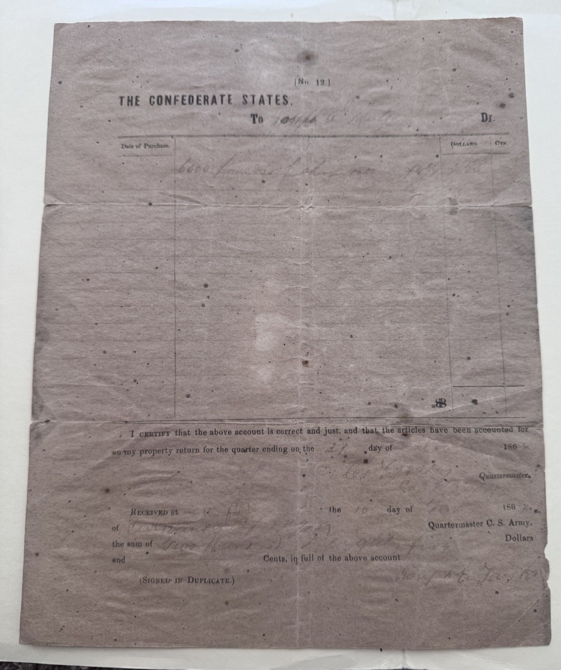 1864 Civil War Confederate Quartermaster Receipt Voucher Gainesville Signed CSA 1864 Civil War Confederate Quartermaster Receipt Voucher Gainesville Signed CSA