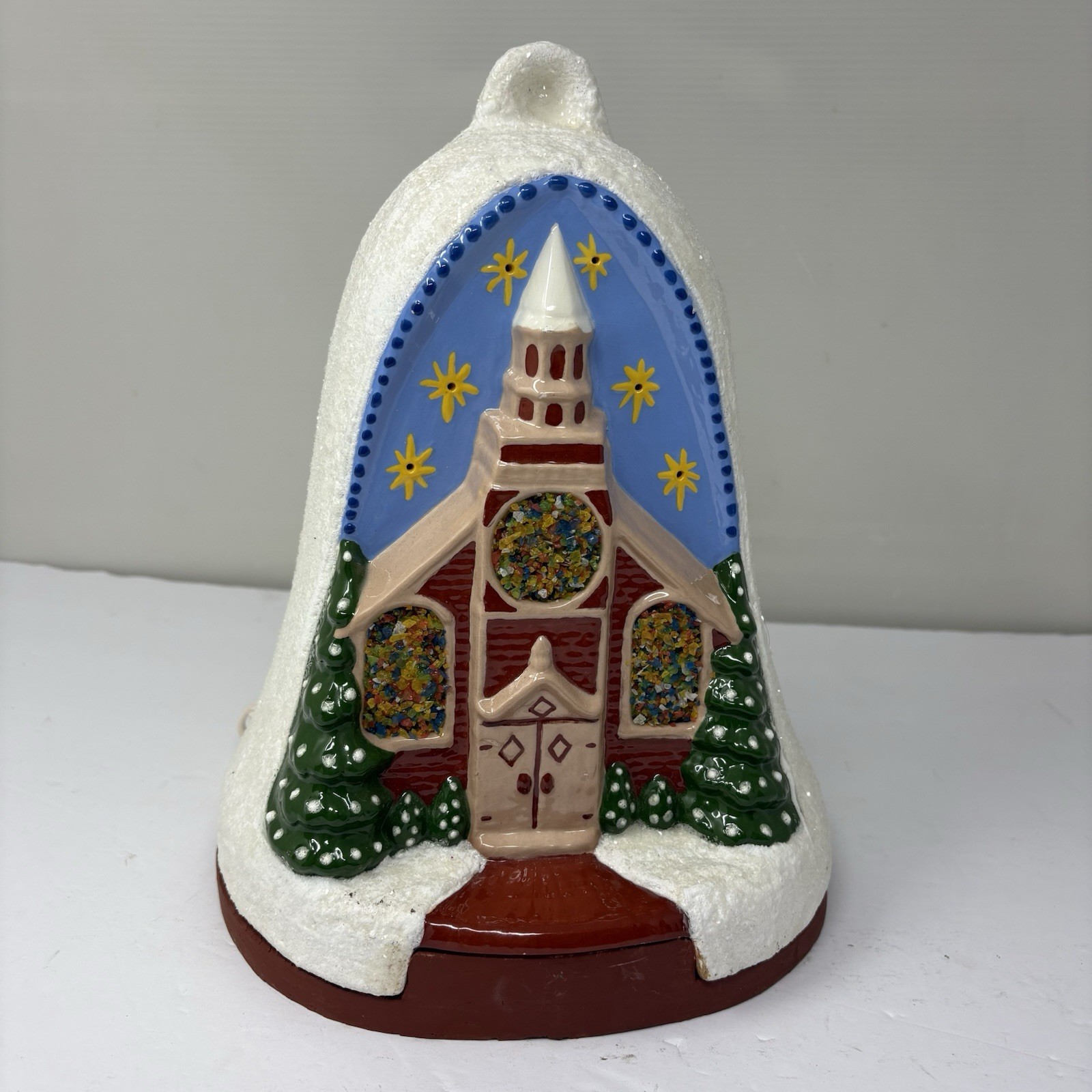 VTG 1984 Modern Light Craft Ceramic Bell Shaped Church Chapel W/ Lighted Base