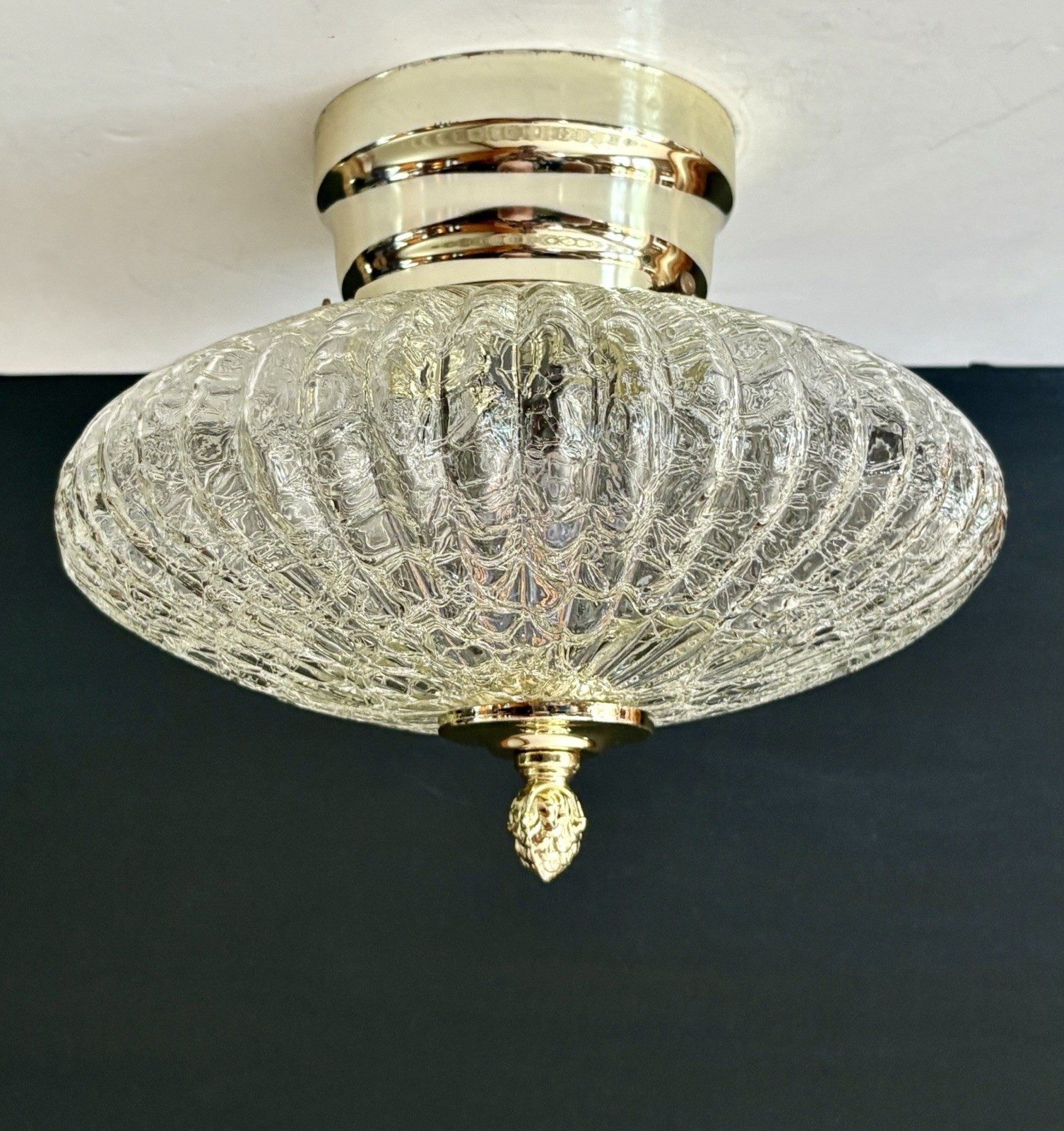 Vintage 1960s 70s Retro Mid Century Modern Crackle Glass Ceiling Light Fixture