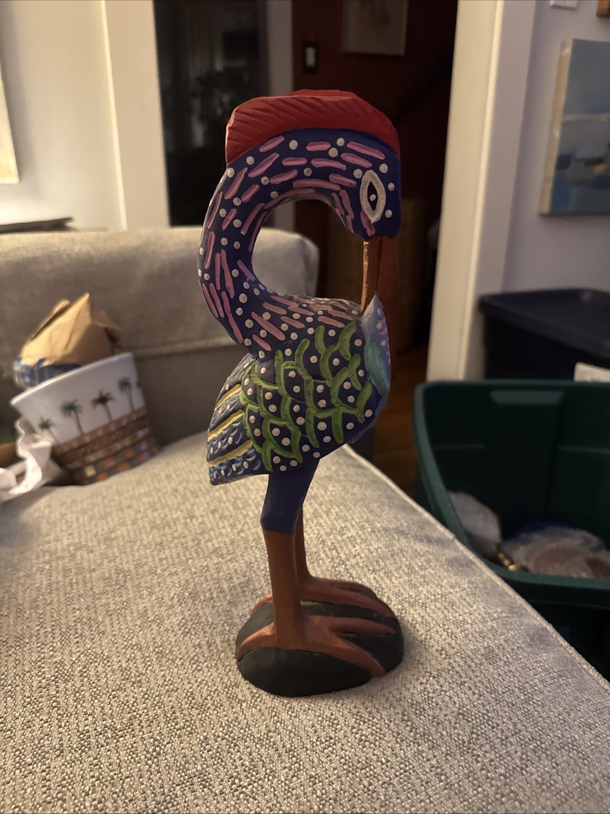 Large 13” Oaxacan Wood Carving Alebrije Bird Heron Signed Mexican Folk Art