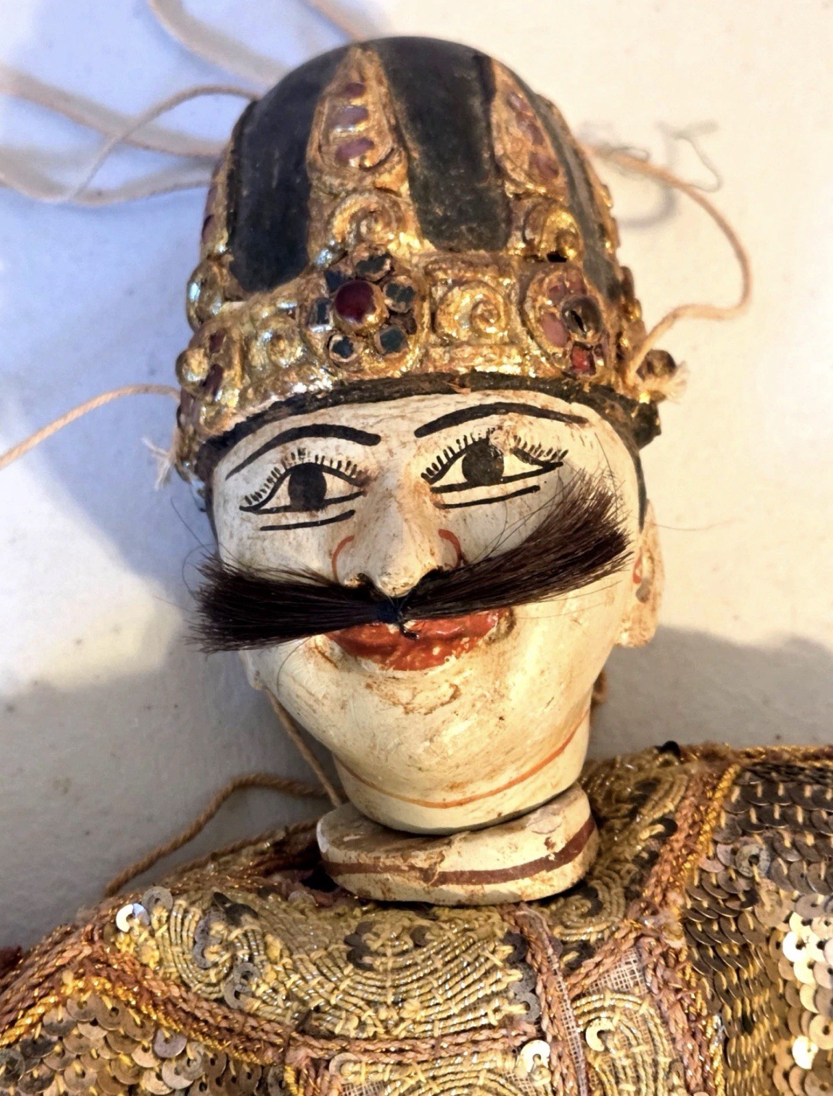 Vintage Asian Indonesian Marionette Puppet Wooden Sequined Outfit 16