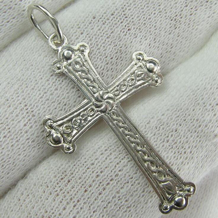 Solid 916 Silver Cross Pendant Necklace Trefoil Design Celtic Pattern Rose