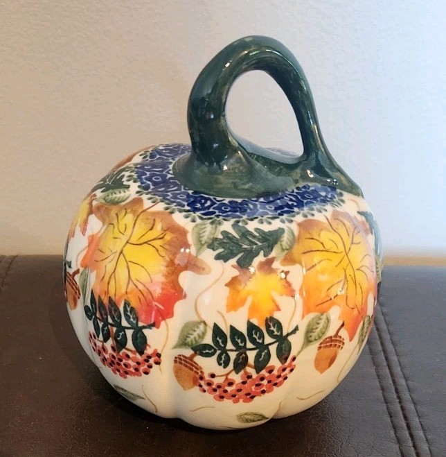 BOLESLAWIEC KALICH POLISH POTTERY UNKIKAT  Pumpkin Fall Autumn Thanksgiving New