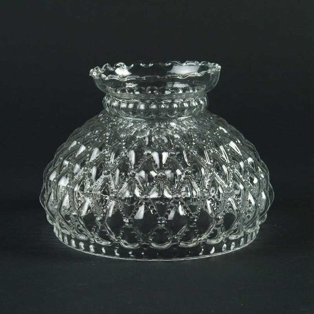 B & P Clear Diamond Quilt Design Glass Oil Lamp Shade 7in Fitter