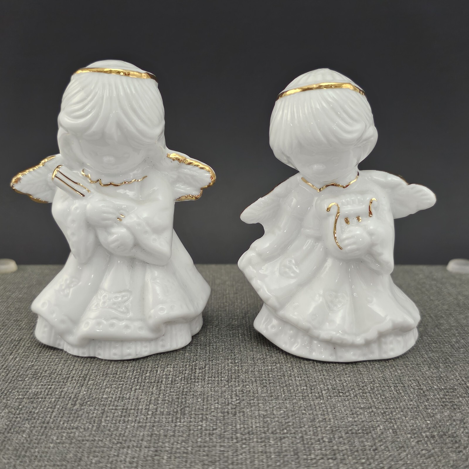 Angel Band Figurines Porcelain Bells Giftco INC. Gold Accents 3.5\