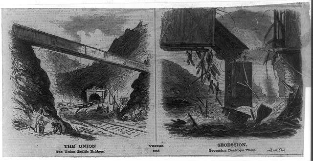 1861 Union Builds Bridges Secession Destroys Them Railroad Bridge Train Crash