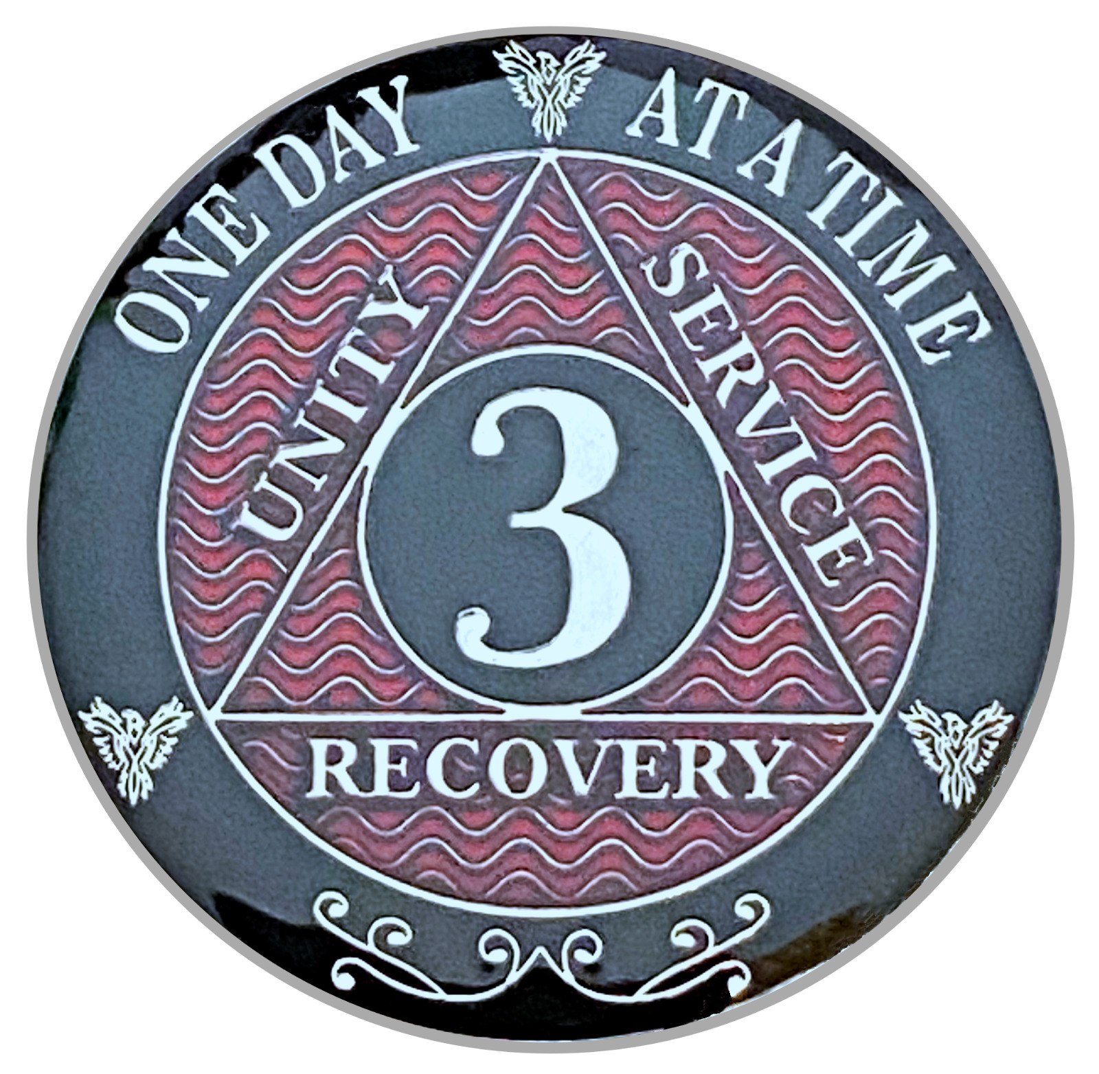 AA 3 Year Coin, Silver Color Plated Medallion, Alcoholics Anonymous Coin