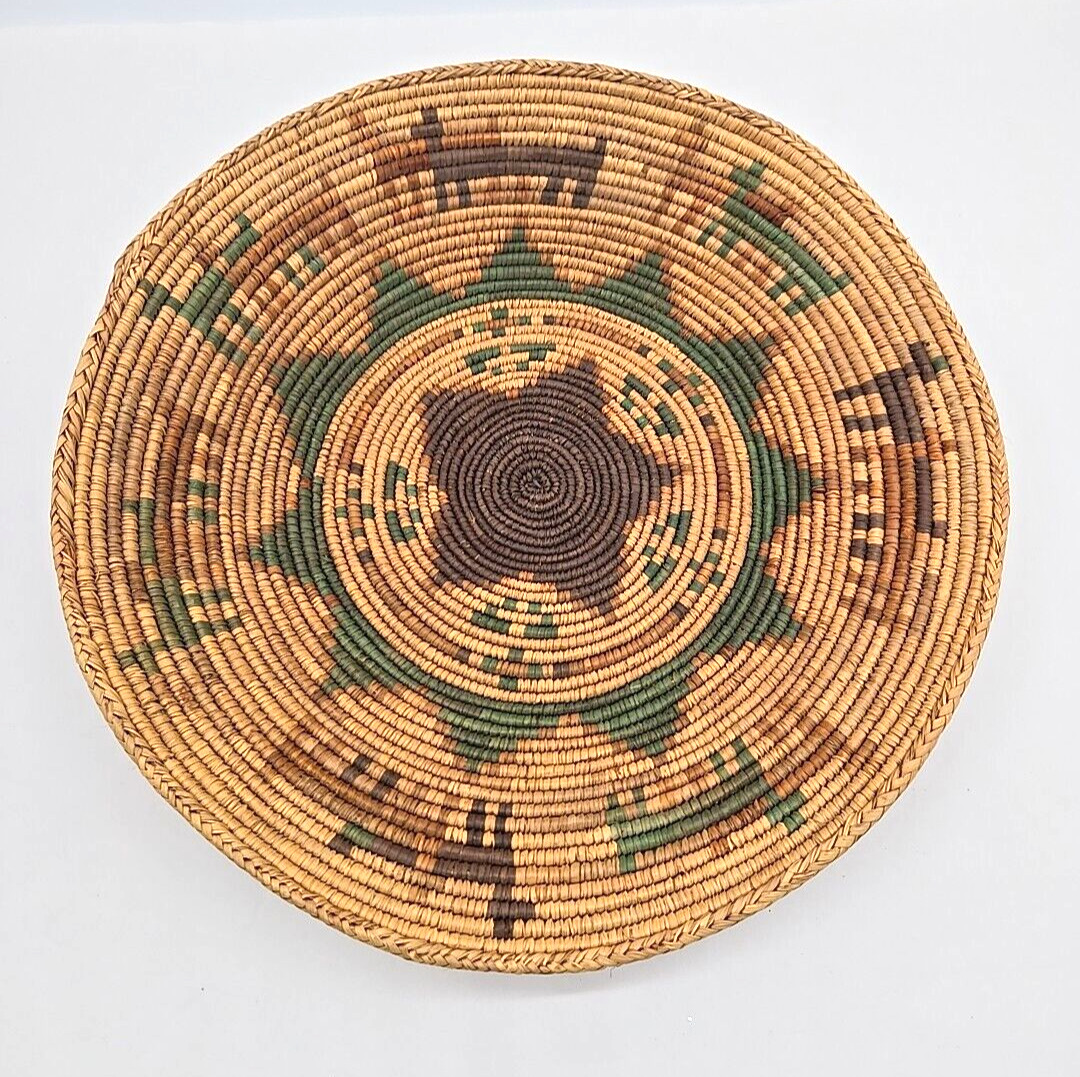 Native American Indian Basket Round Star Design Woven Basketry Replica? 14