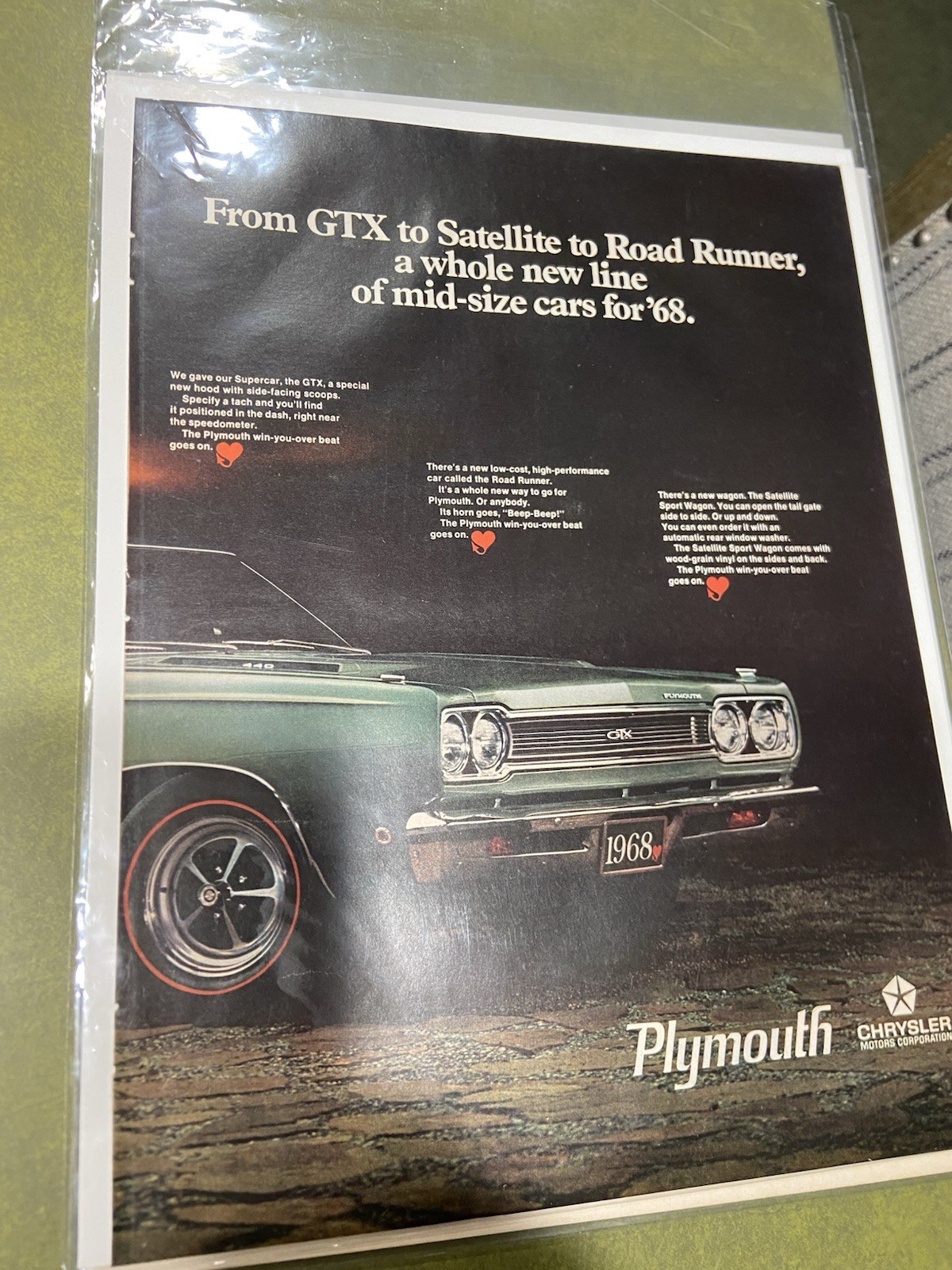 Vintage 1968 Plymouth GTX Magazine Ad Two Pages