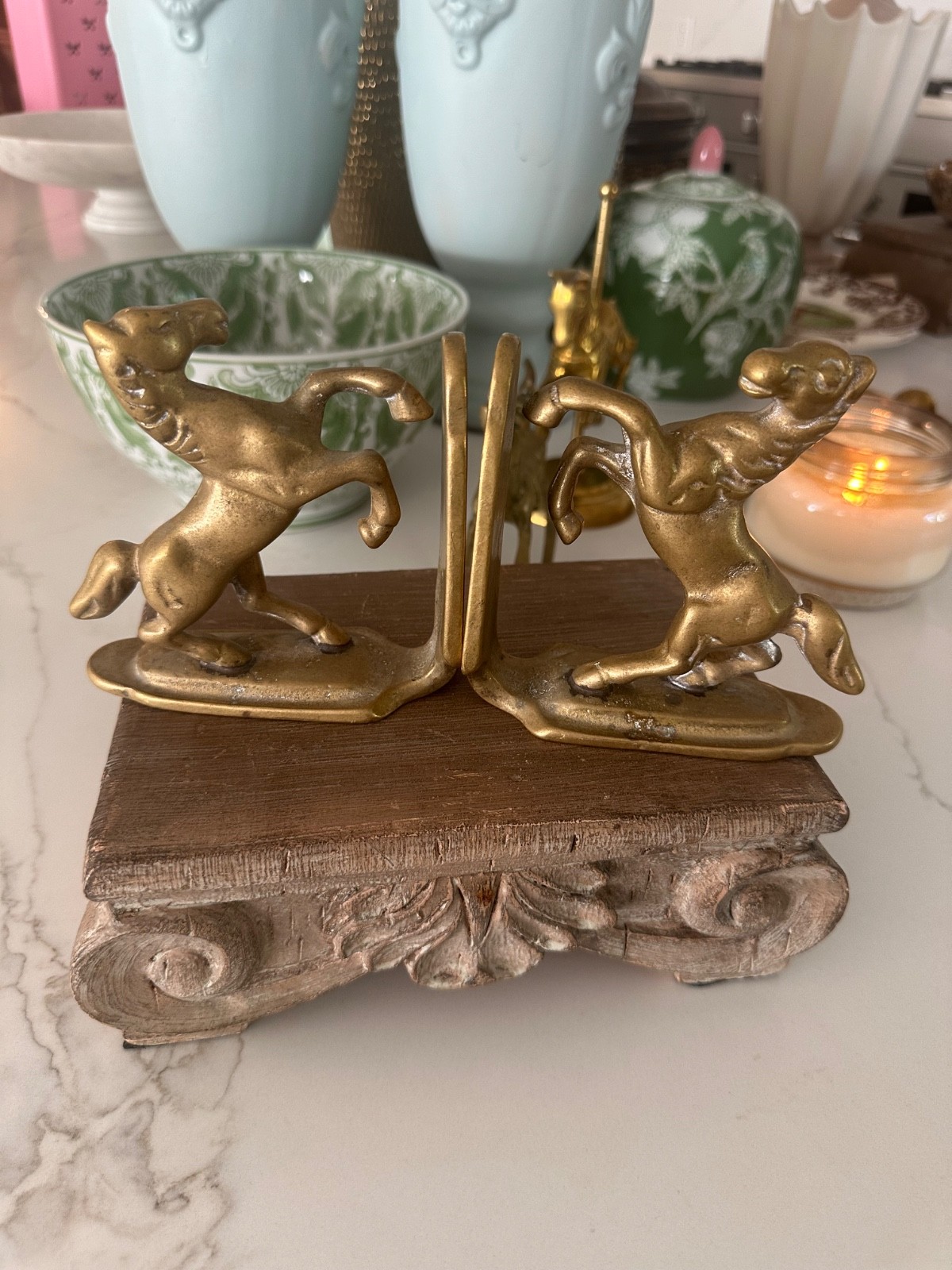 Rare Vintage Heavy brass horse bookends, these are so