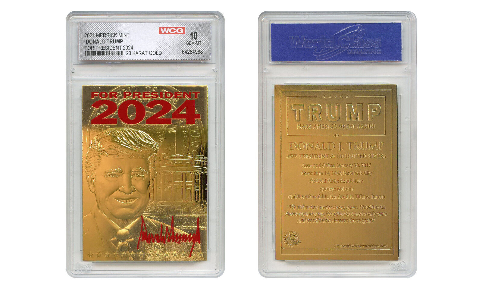 DONALD TRUMP 2024 Save America 23K GOLD SIGNATURE Card - Graded GEM-MINT 10