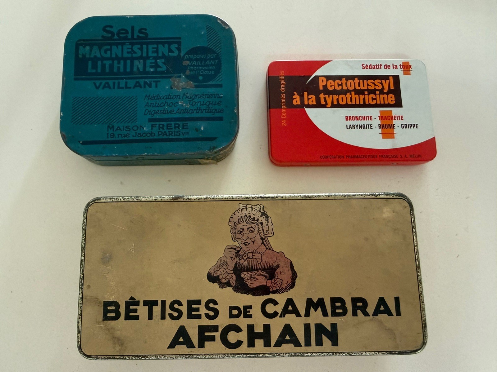 Vintage French Medicine Mixed Tin Boxes Set of 3