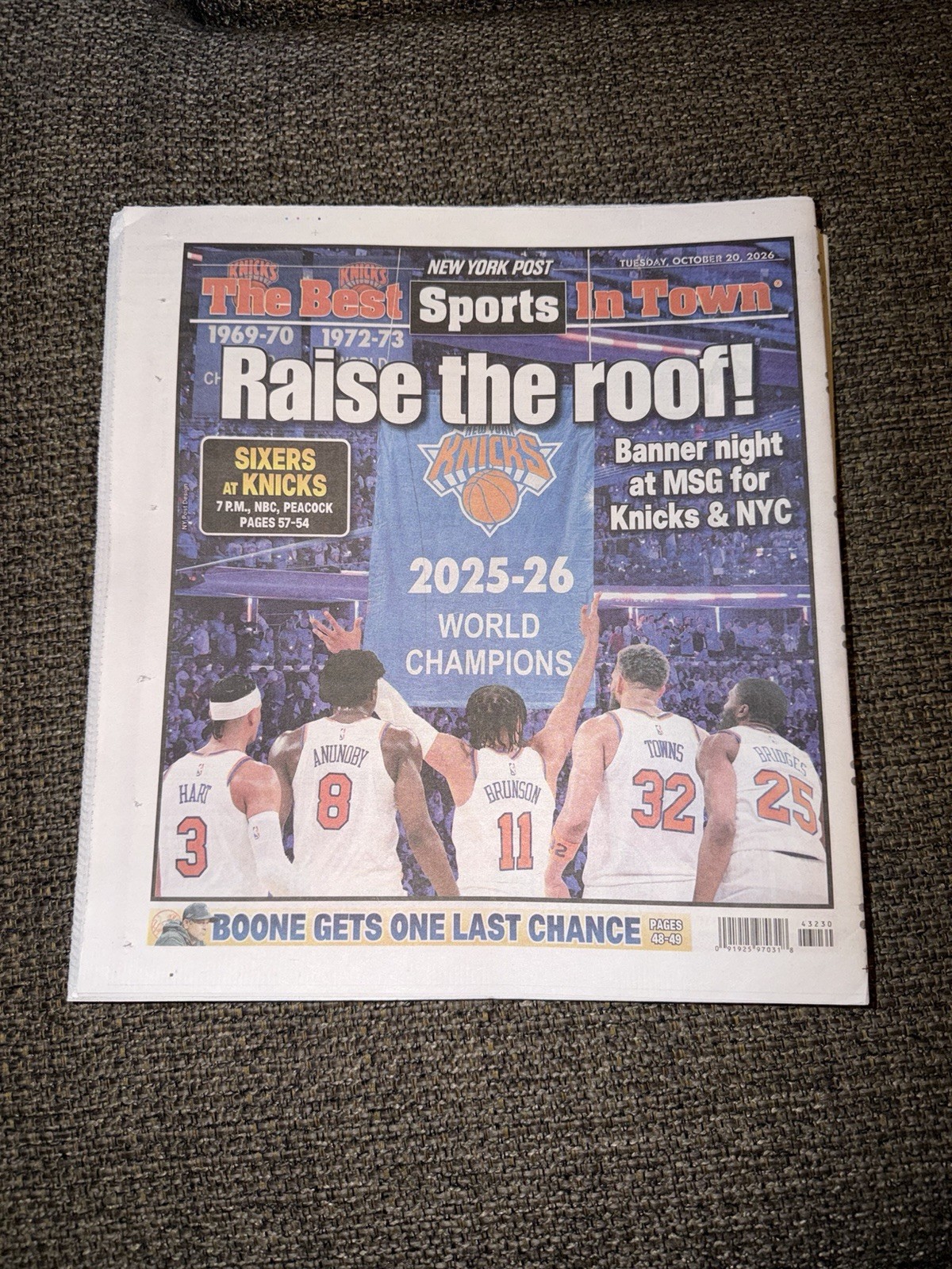 RAISE THE ROOF KNICKS BANNER NIGHT AT MSG NBA CHAMPIONS NY POST 10/20/26