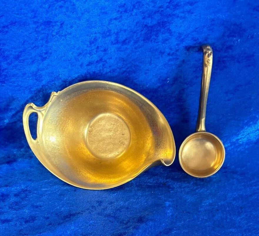 Antique W.A. Pickard Gold Encrusted Gravy Bowl & Ladle
