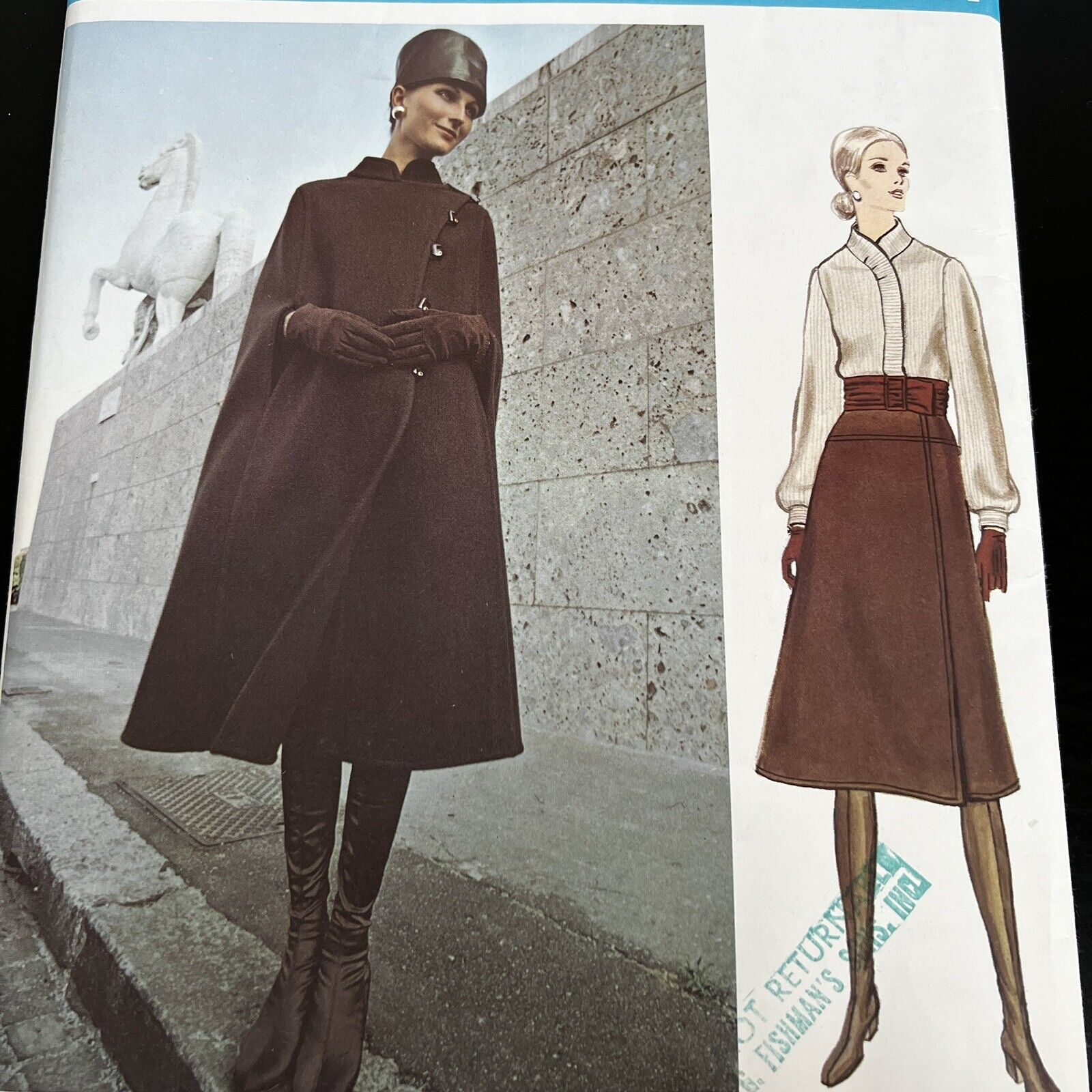 Vintage 1970s Vogue 2497 Galitzine Cape Skirt + Blouse Sewing Pattern 12 UNCUT