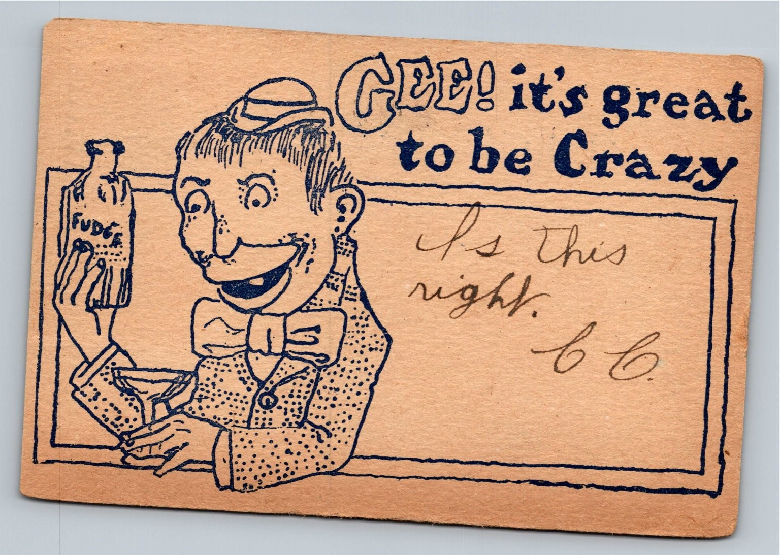Vintage 1907 Comic Postcard Gee It\'s Great to be Crazy Humor Vintage 1907 Comic Postcard Gee It\'s Great to be Crazy Humor
