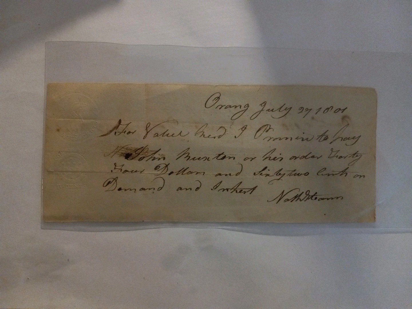 RARE Vintage 1801 $44 Promissory Note Americana Washington Bank Of PENNSYLVANIA