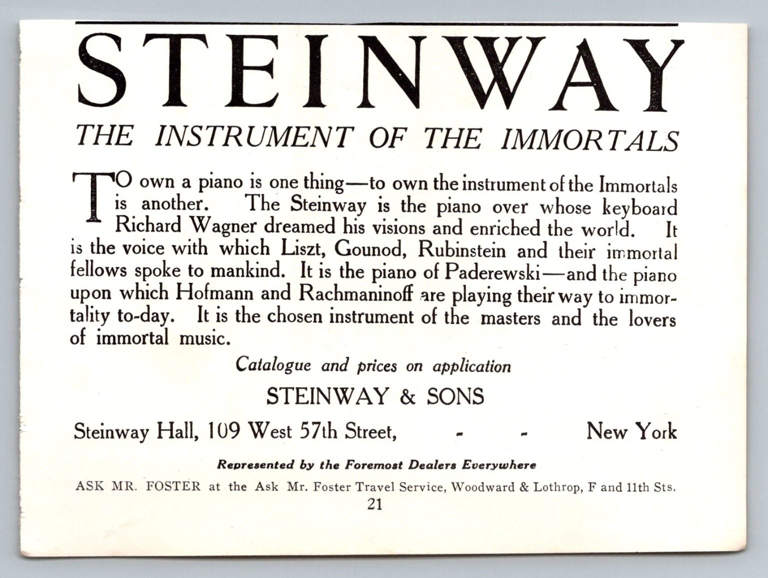 Vintage Steinway Pianos Advertisement 1920s NYC Music Ephemera Vintage Steinway Pianos Advertisement 1920s NYC Music Ephemera