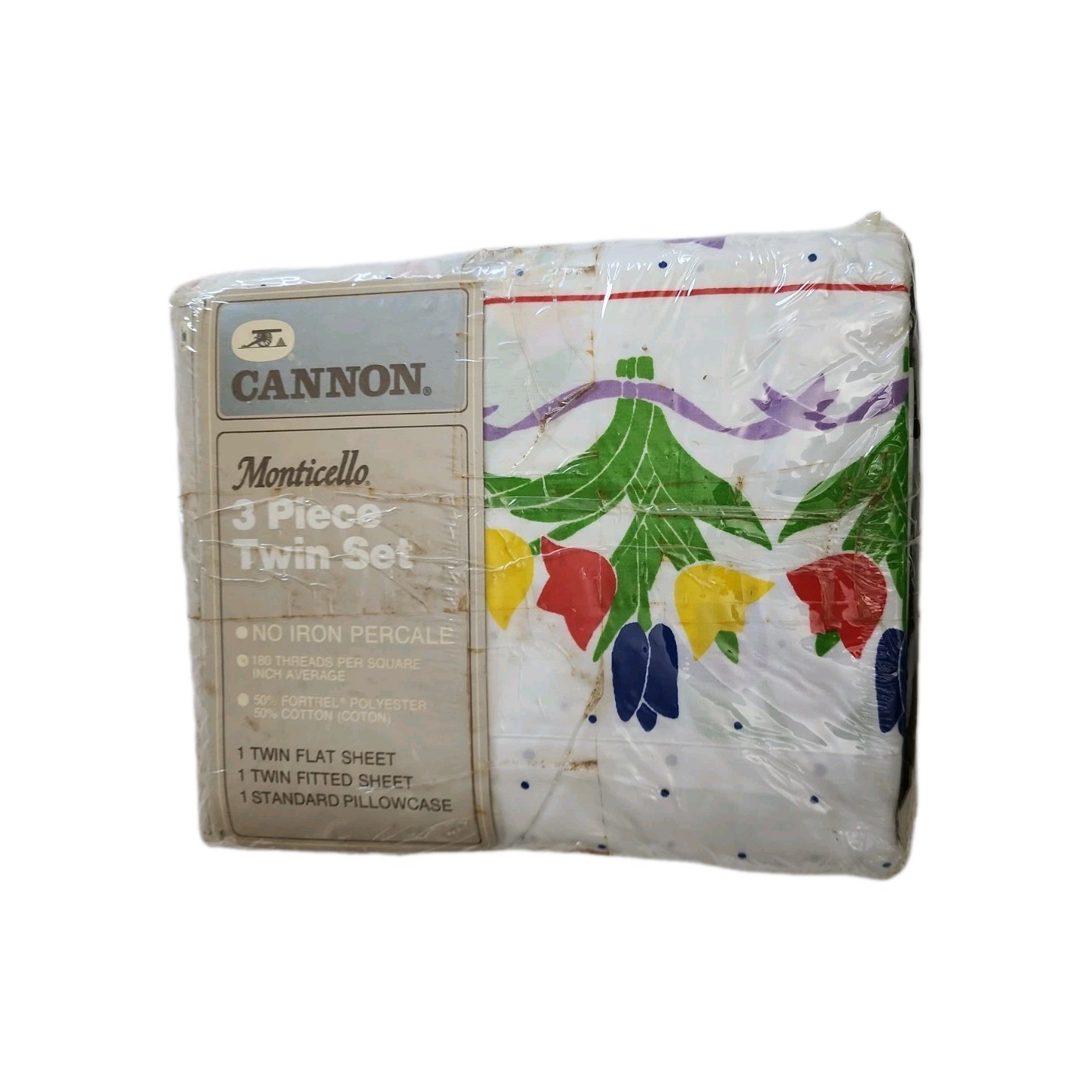 Vtg. 70s 80s Cannon Monticello 3 piece.  Twin Sheet set Tulip Pattern
