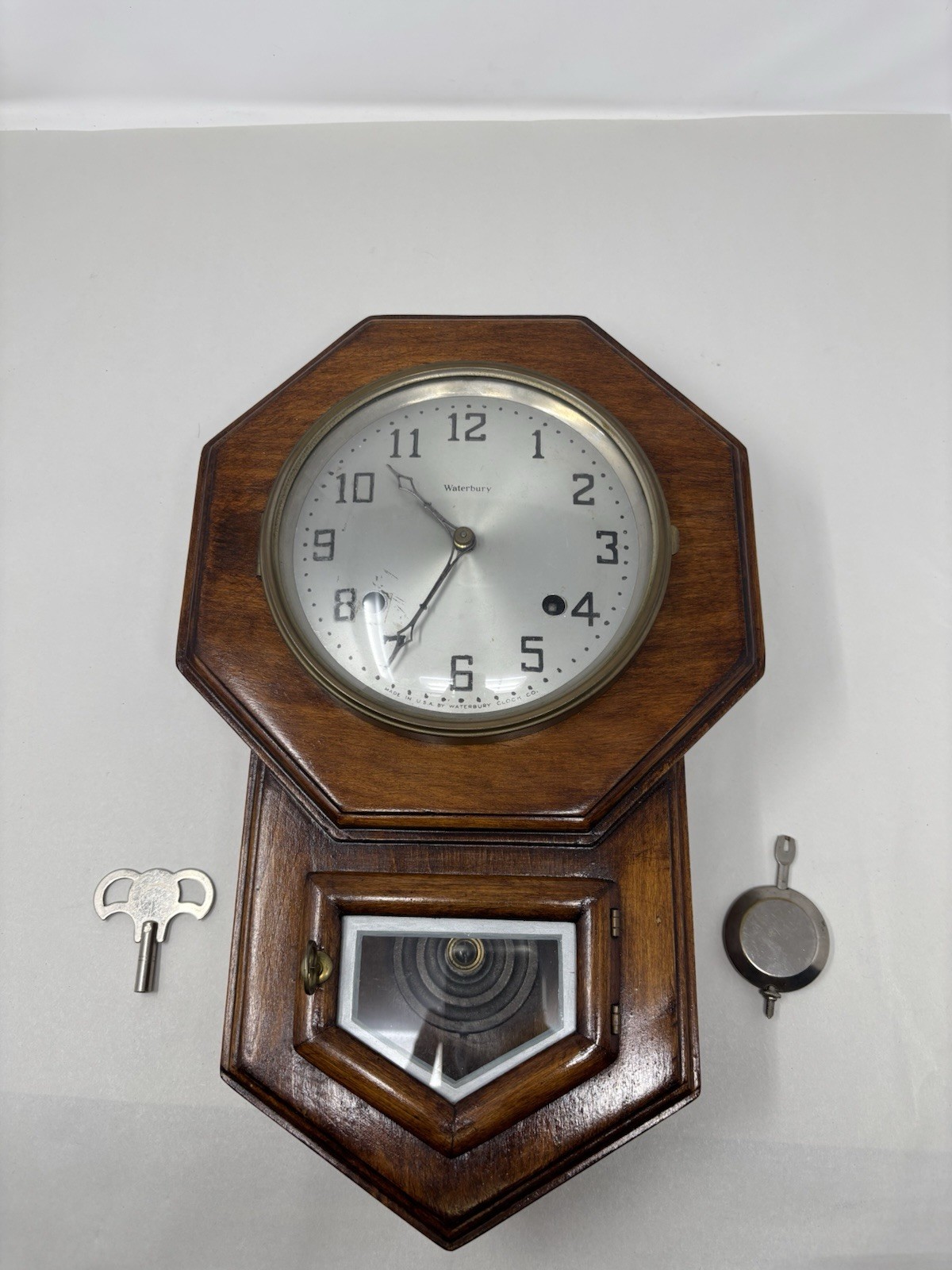 Antique Waterbury Miniature Schoolhouse Wall Clock Working Very Nice