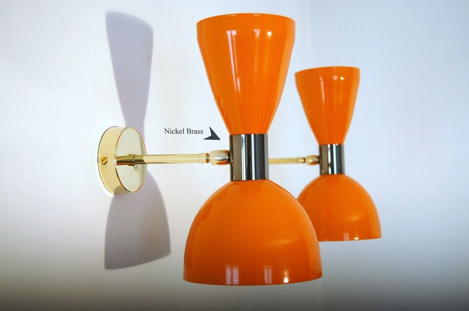 Italian Wall Scone Italian Wall Light Fixture 2 Bulb Pair ORANGE - Style \'50