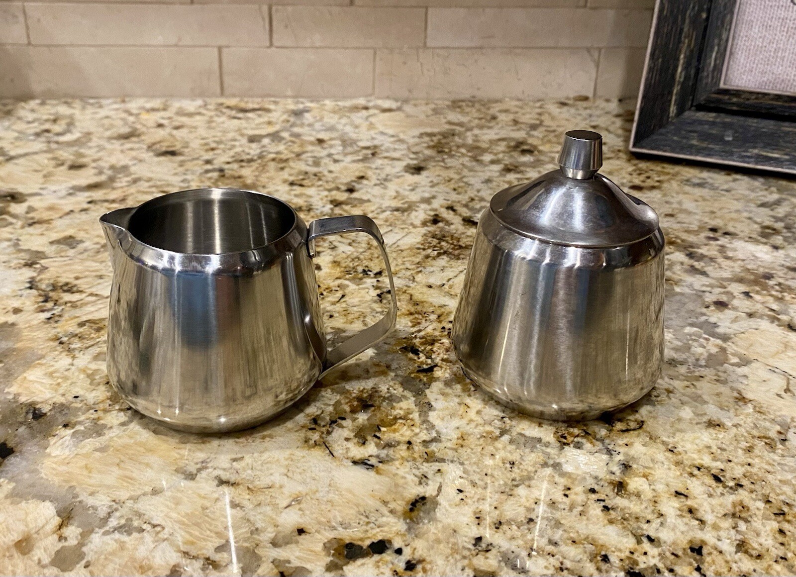 Vintage ONEIDA 18/8 Stainless Steel MCM Creamer & Sugar Bowl Set - JAPAN