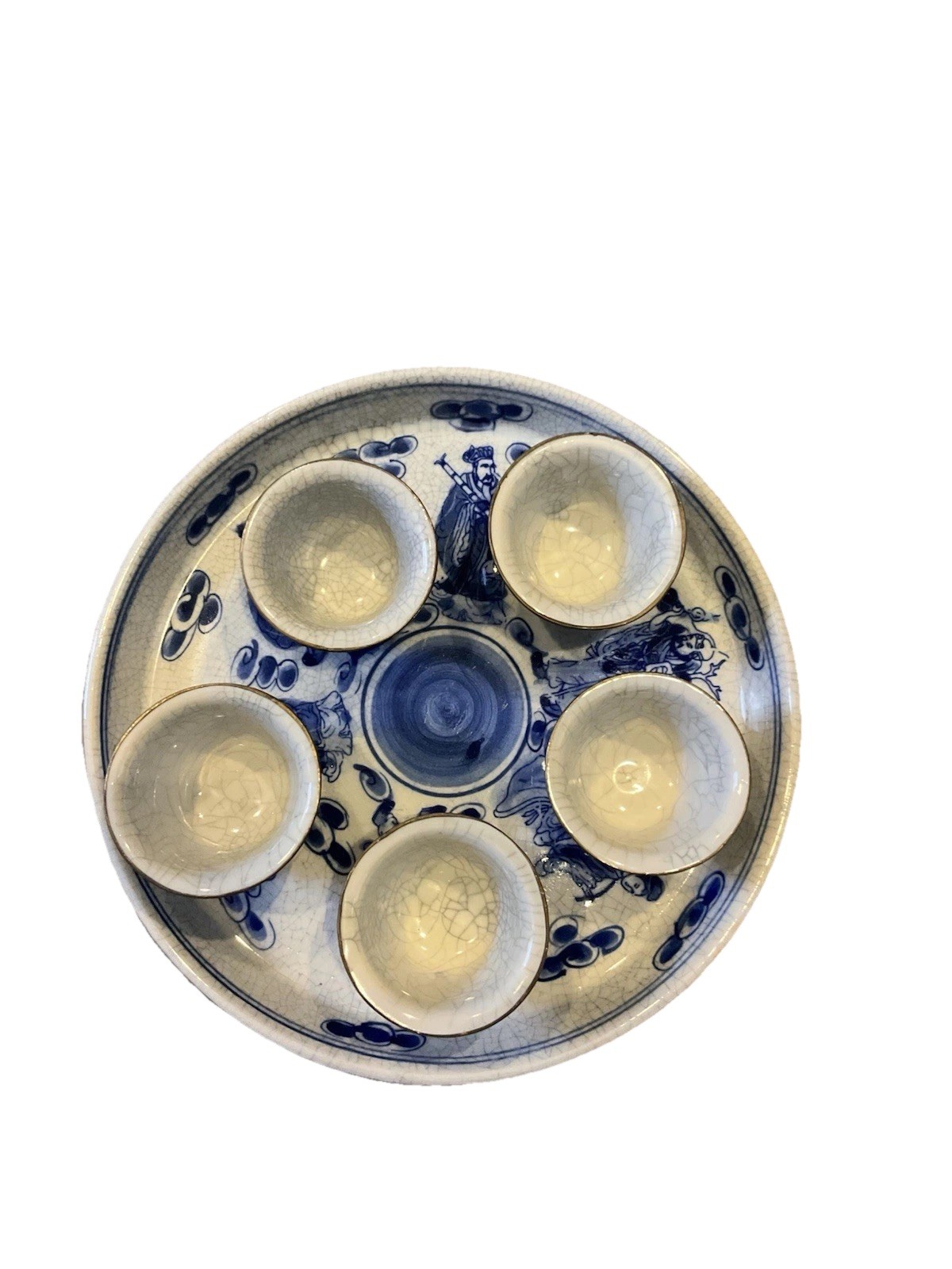 Chinese Blue White Crackle Glaze Porcelain Tea Set Yongle Mark 6 Pieces