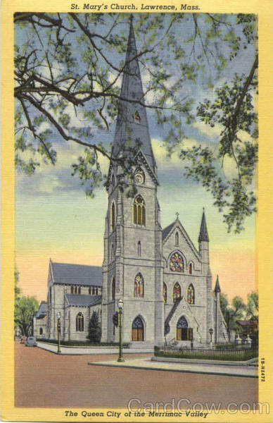 Lawrence,MA St. Mary's Church Essex County Massachusetts Louis Pearl Postcard