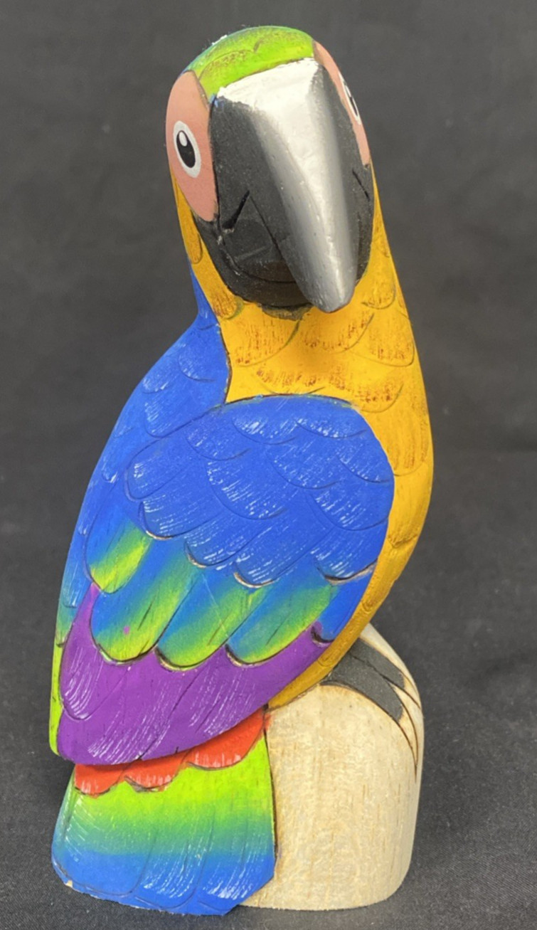 Handcrafted Balsa Wood Parrot Figure - Made In Ecuador