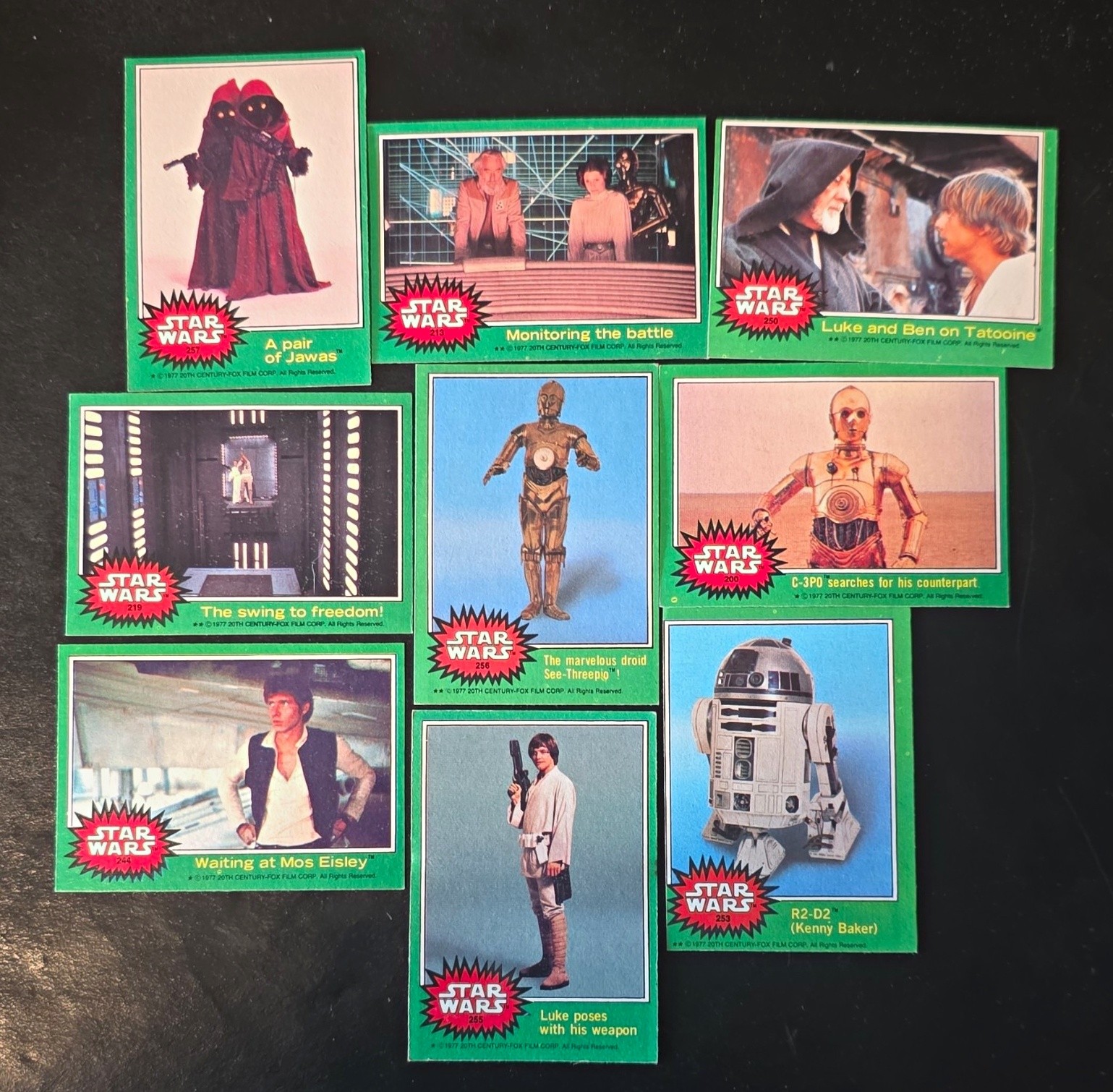 ​1977 Topps Star Wars Green Series 4 Lot of 9 - Luke Han Leia R2-D2 C-3PO EX-NM