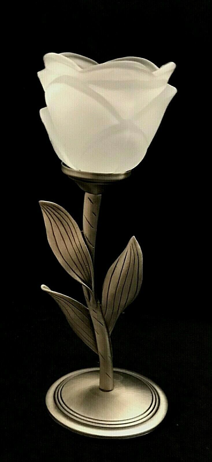 Pewter Flower White Frosted Glass Candle Holder 8\