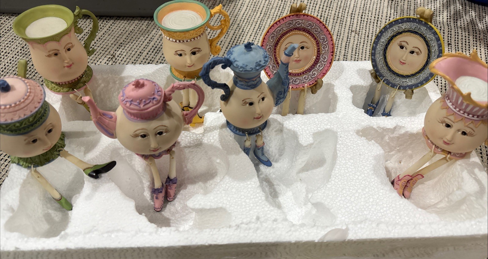 8 Collections Etc Tea Party Anthropomorphic Resin Shelf Sitter Teapot Saucer Cup