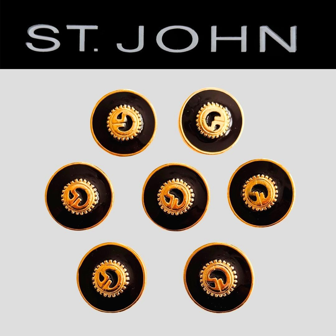 SET of 7 ST JOHN KNITS Gold Tone & Dark Sable Logo Replacement Buttons 7/8\