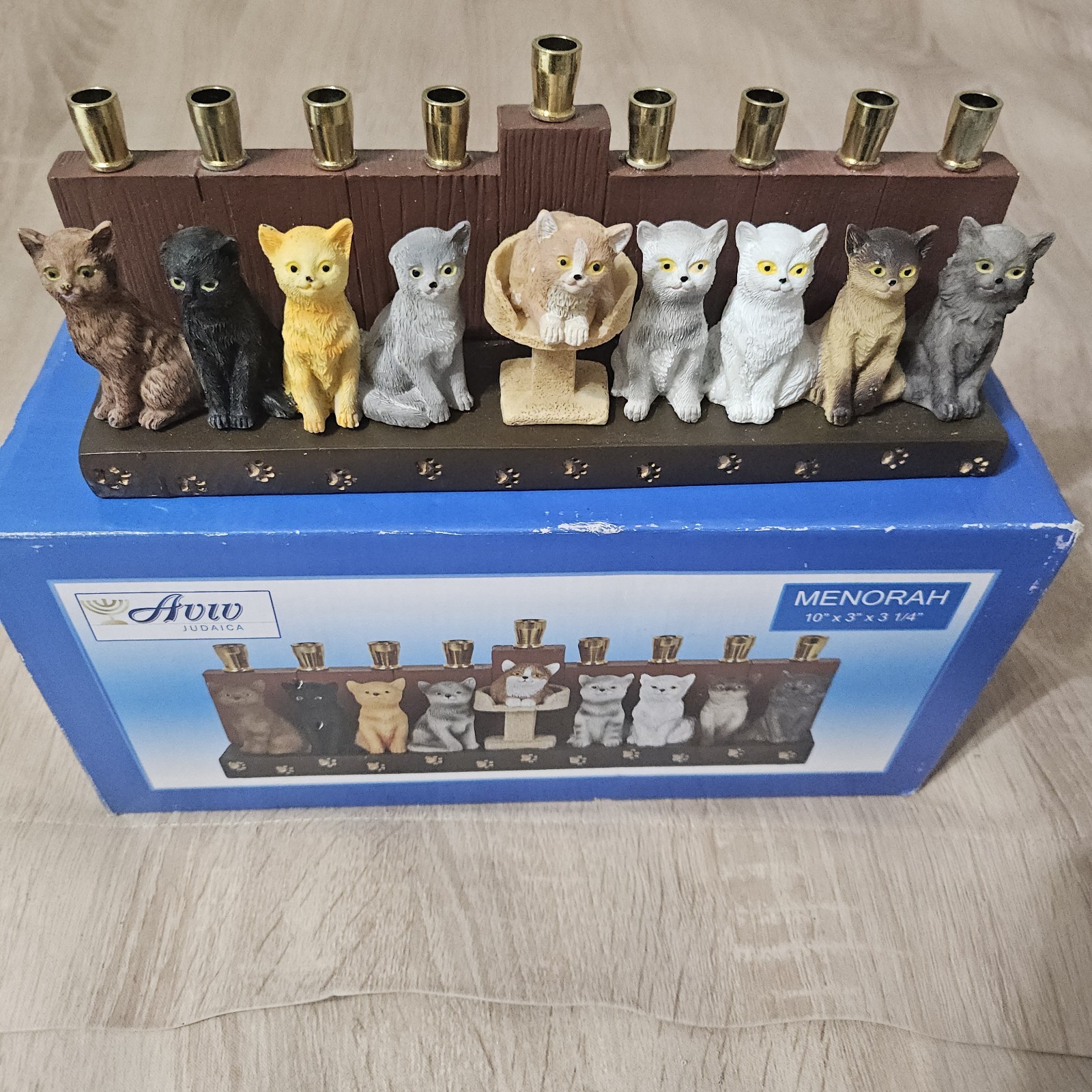 Avic Judaica Cat Menorah In Original Box Hanukkah Jewish Festive Holiday Decor