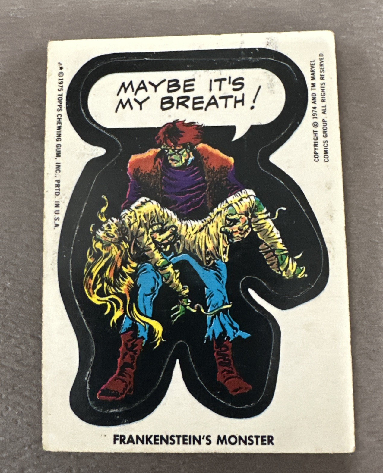 1975 Topps Marvel Comic Book Super Heroes Sticker Frankenstein Monster 