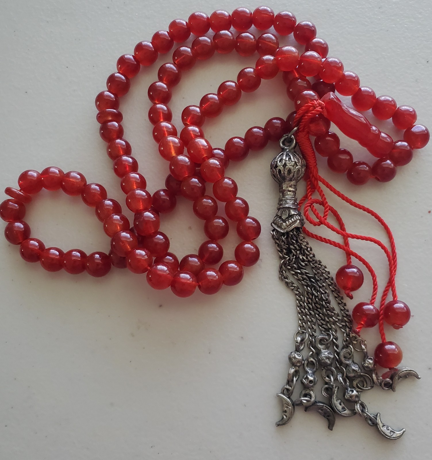Vintage Islamic Prayer Bead Tasbih Red Bead, Tassel restore as is