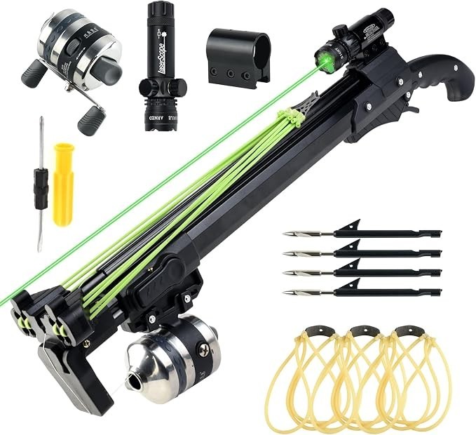 Fishing Slingshot, Professional Pole Stretching Shooting Catapult with Metal Fis