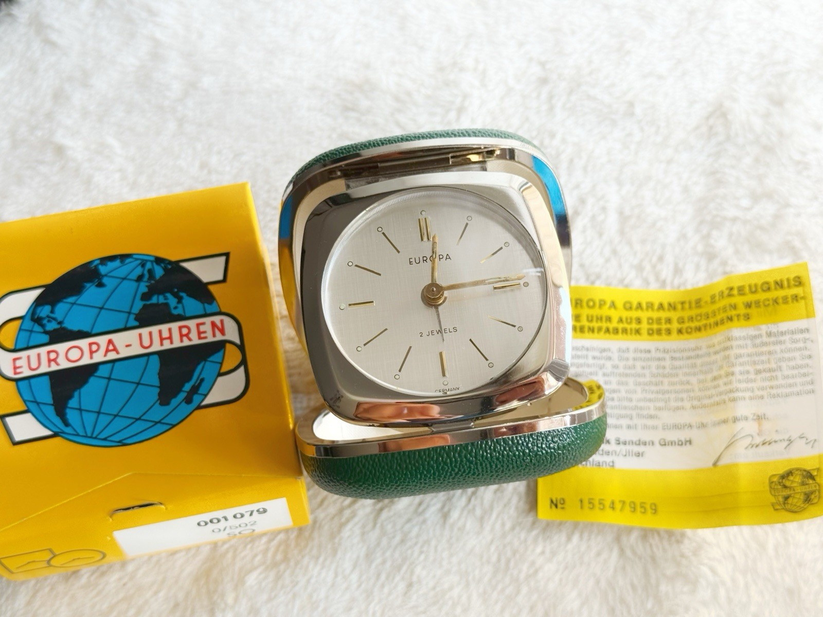 NOS Europa Germany 2 Jewels Mechanical Travel Alarm Clock 1079 0/502 Box Vintage