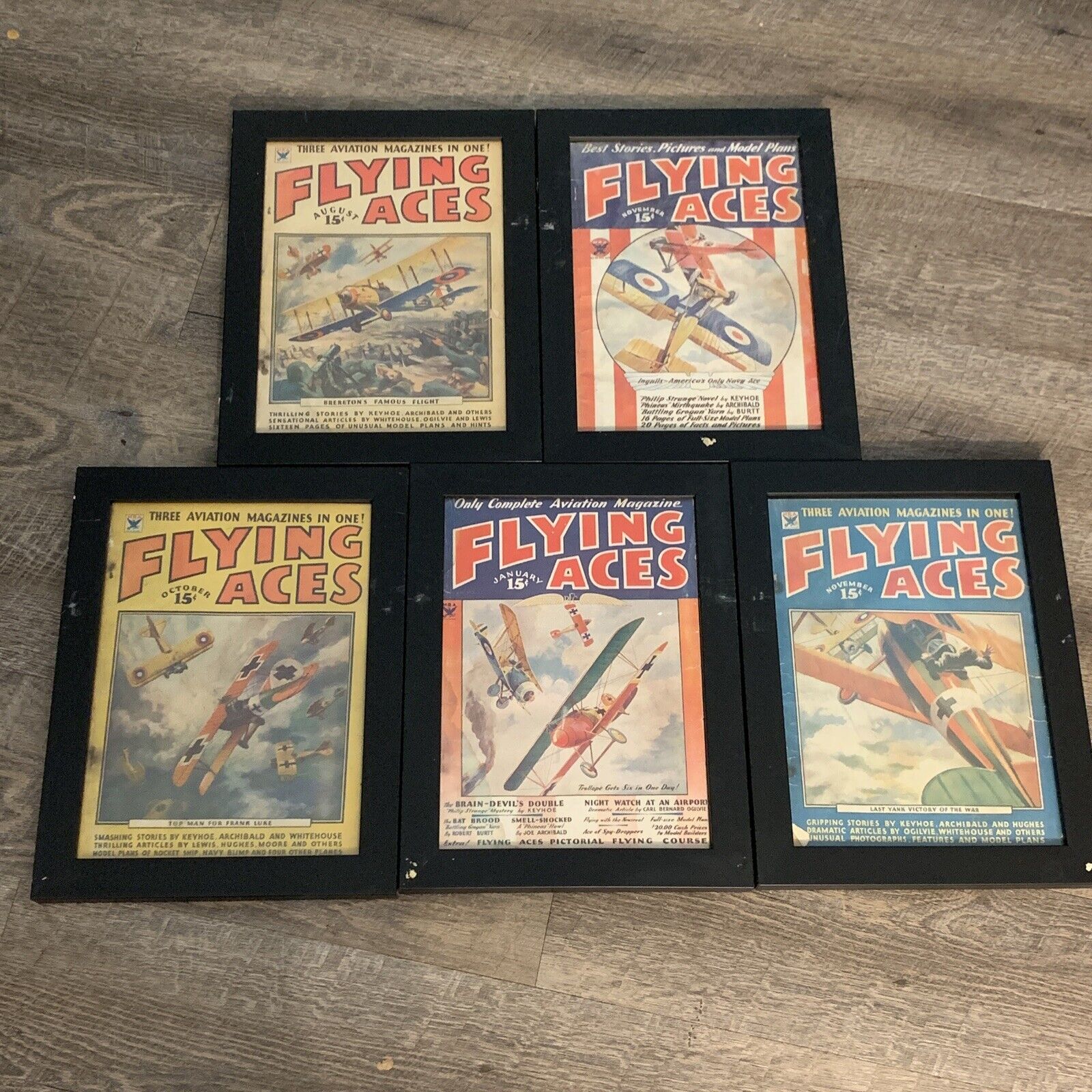 5 professionally framed FLYING ACES comic books