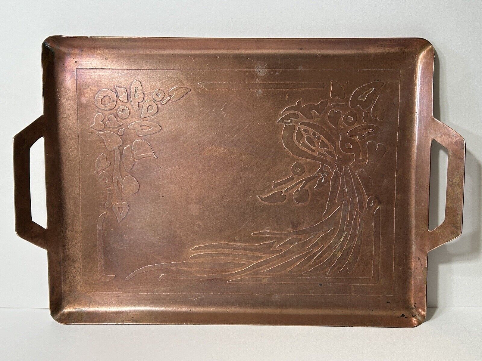 Art Nouveau Embossed Copper Tray Art Nouveau Copper Dresser Tray with Handles