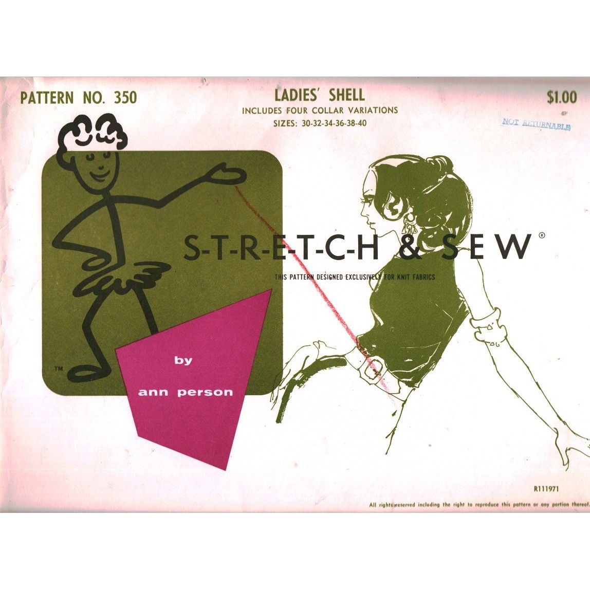 Vintage Stretch & Sew Pattern 350 Ladies Shell Ann Person Knit Top Sizes 30-40 Vintage Stretch & Sew Pattern 350 Ladies Shell Ann Person Knit Top Sizes 30-40