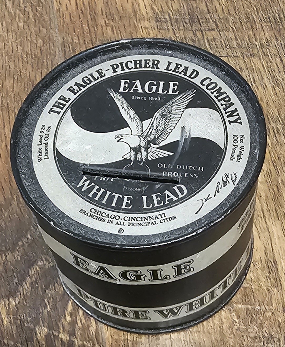 Vtg Eagle White Lead Paint Tin Lithograph Advertising Bank Chicago Cinncinati