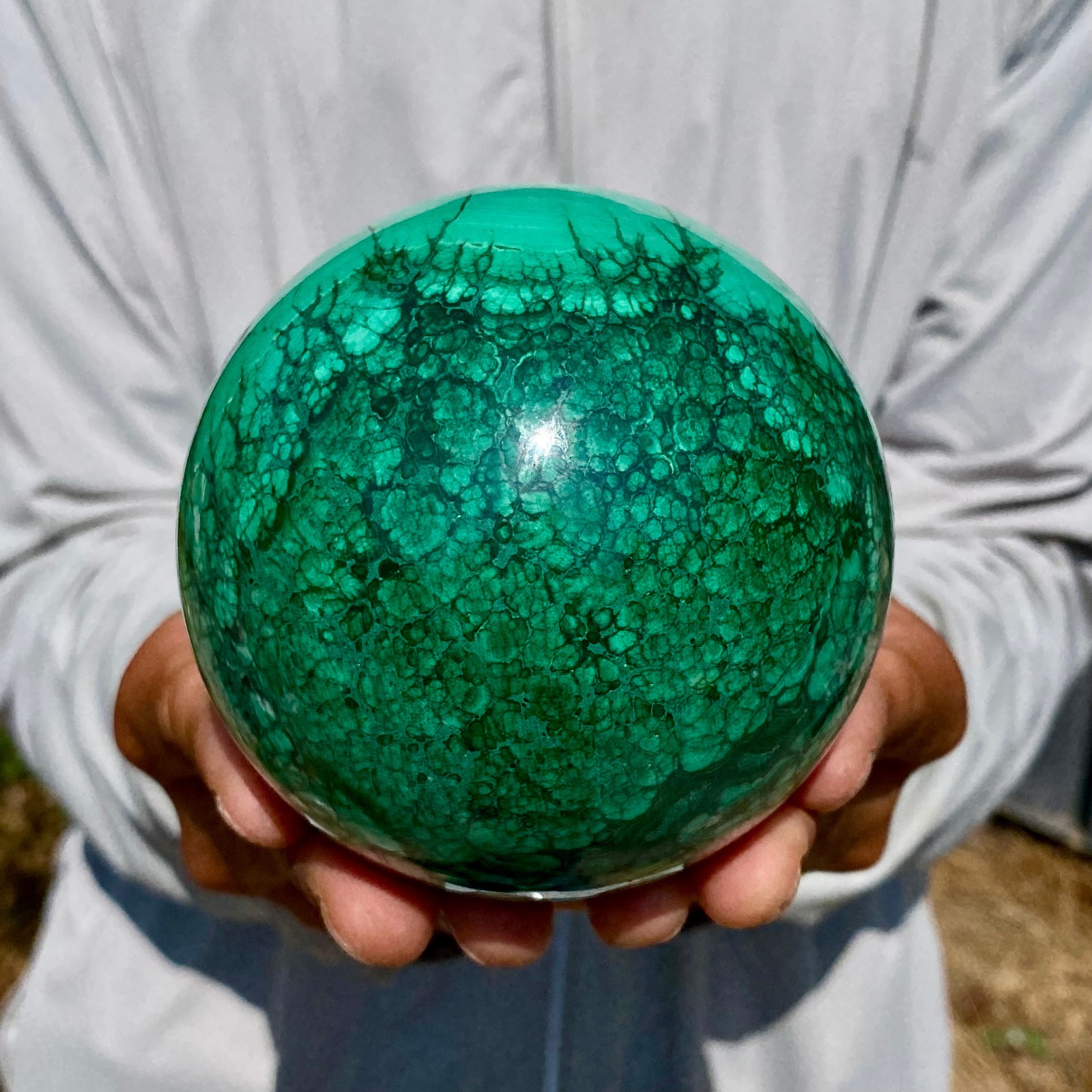 3.06LB Rare Natural Malachite quartz hand Carved sphere Crystal Healing