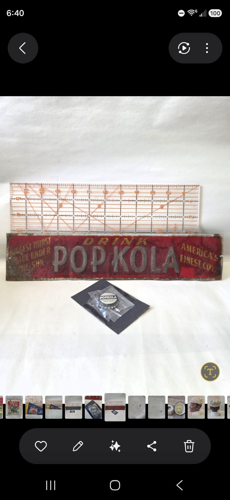 Vintage Pop Kola Tin Door Push & Bottle Cap Original Soda Advertising J V Reed