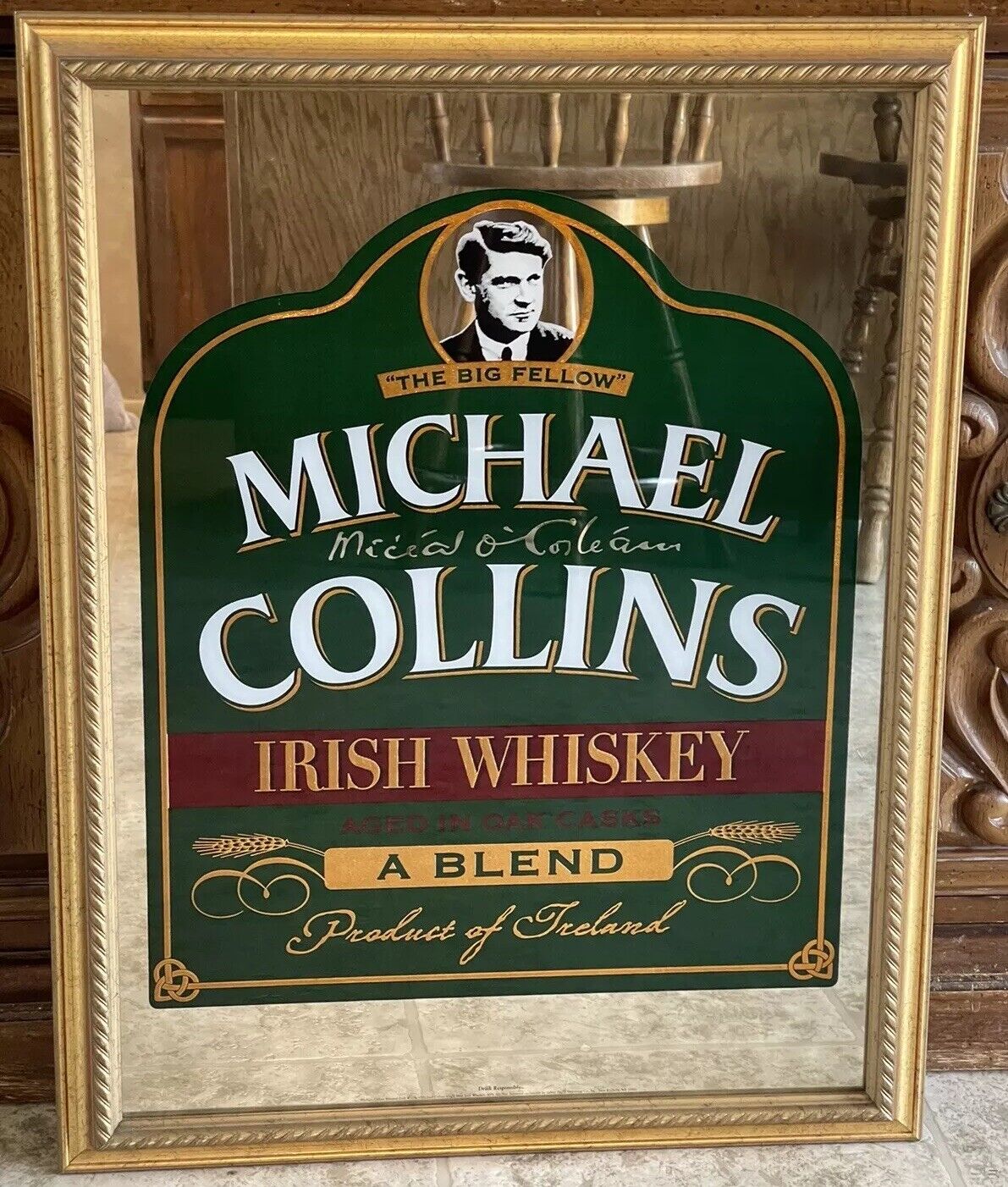 Michael Collins Irish Whiskey Mirror In Gilt Frame
