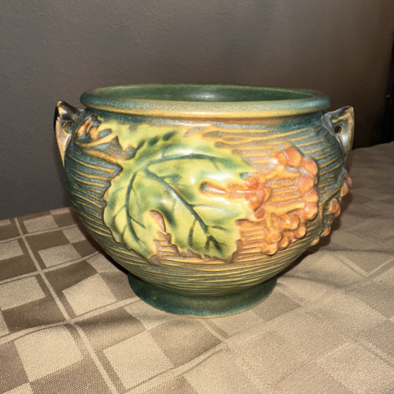 Antique Roseville Pottery Bushberry 657-4 Jardinière Bowl Green Orange 1930s