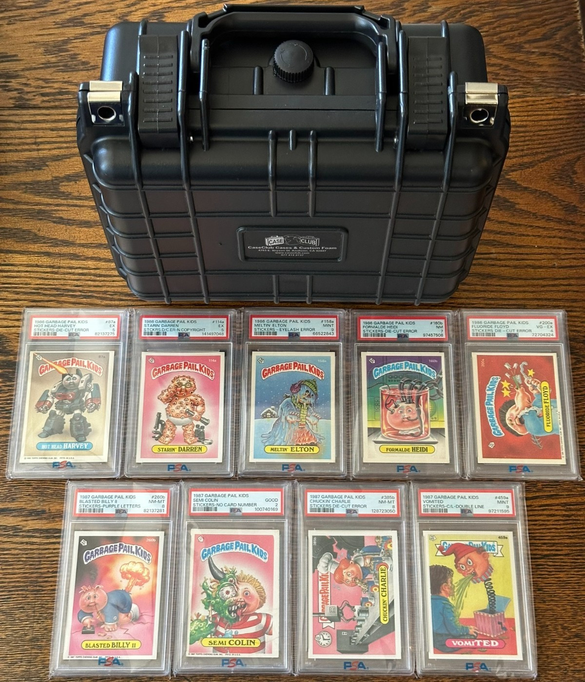 1980\'s Garbage Pail Kids Stickers PSA Recognized Error Lot (9 Total) With Case