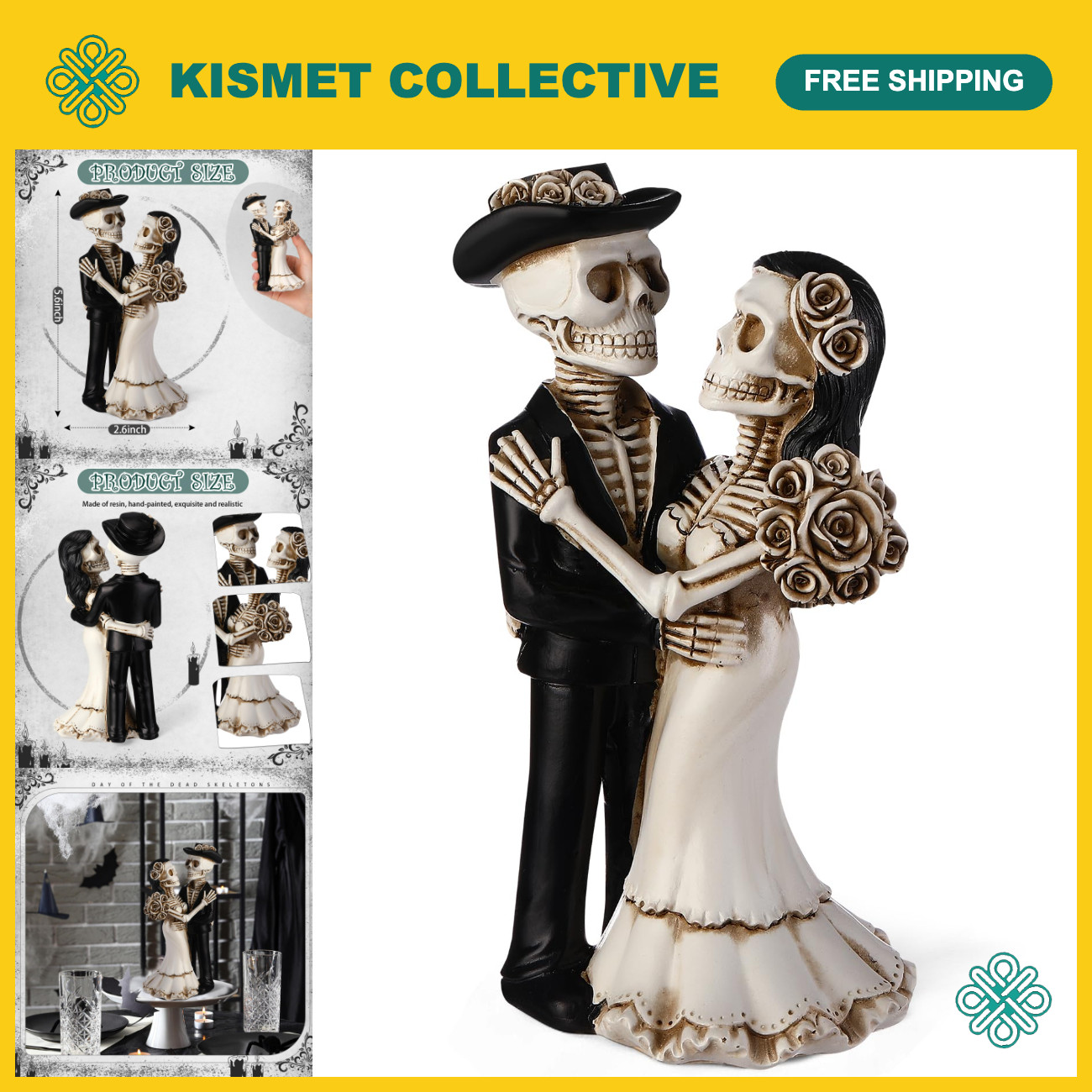 Day of the Dead Skeleton Couple Figurines - Standing Decor for Halloween & Home