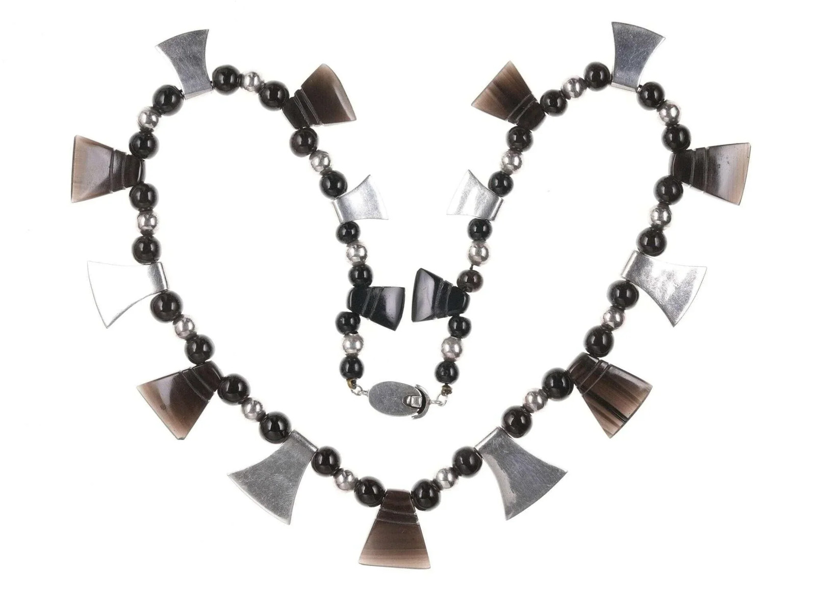 Retro Mexican Modernist Sterling and onyx necklace