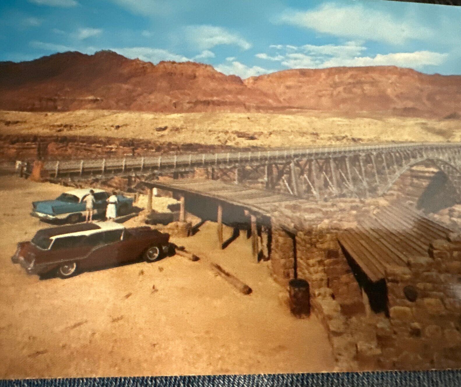 Postcard AZ Navajo Bridge Northern Arizona Hwy 89 Marble Canyon Buick Caballero